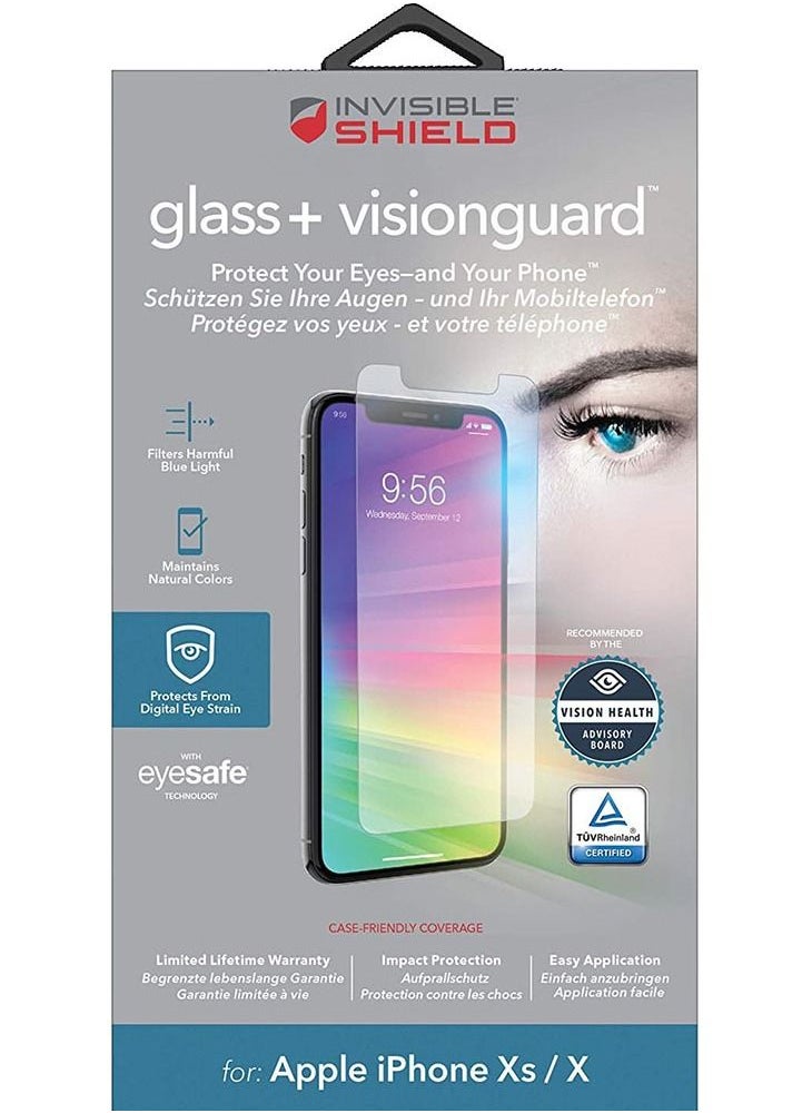 InvisibleShield Glass+ VisionGuard Tempered Glass for iPhone Xs/ X Screen Protector - Anti Blue Light  - Image 2