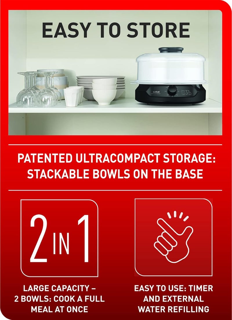 T-fal TEFAL Steam Cooker | Minicompact Steam Cooker |6 L Capacity |Stackable Storage System | Healthy Cooking | BPA-Free Bowls |60-Minute Timer | VC139865 | 2 years warranty - Image 4