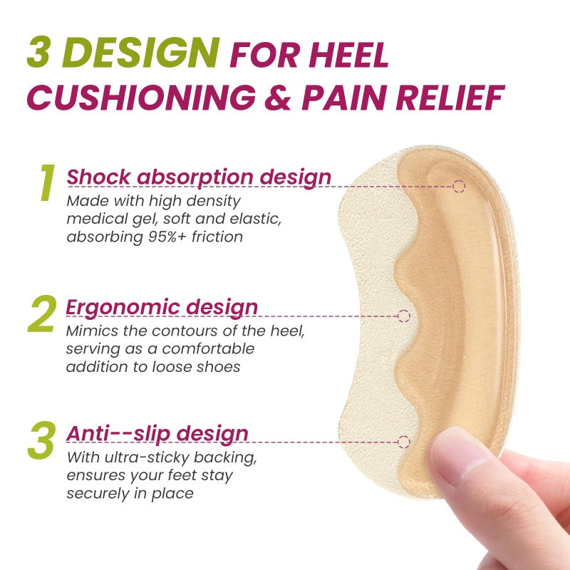 Bukihome Heel Pads Grips for Women Shoes - Bukihome Self-Adhesive Heel Cushion Inserts Prevent Slipping, Rubbing, Blisters, Foot Pain, Improve Shoe Fit - Gel Heel Pads for Shoes Too Big (Beige,3 Pairs) - Image 3