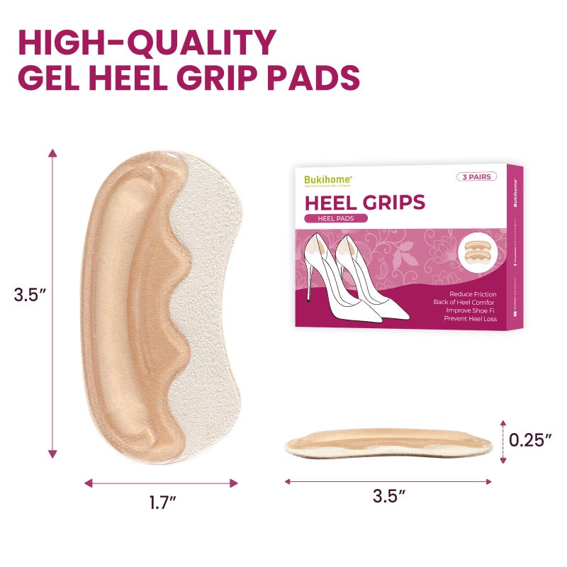 Bukihome Heel Pads Grips for Women Shoes - Bukihome Self-Adhesive Heel Cushion Inserts Prevent Slipping, Rubbing, Blisters, Foot Pain, Improve Shoe Fit - Gel Heel Pads for Shoes Too Big (Beige,3 Pairs) - Image 5