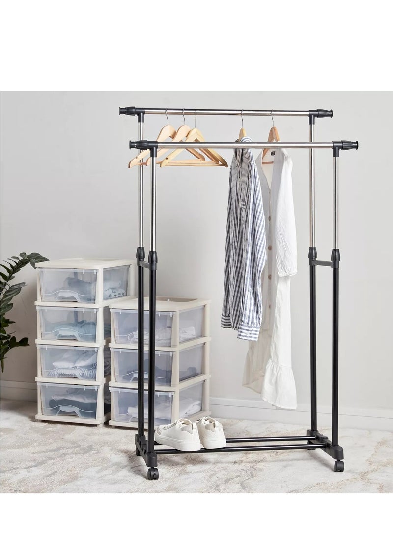 Megan Extendable Double Clothes Rail with Wheels