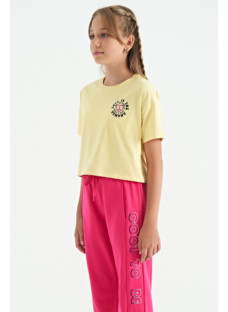 Tommy Life - Yellow Front Back Printed O Neck Low Shoulder Oversize Short Sleeve Girls T-Shirt - 75126 - Image 1