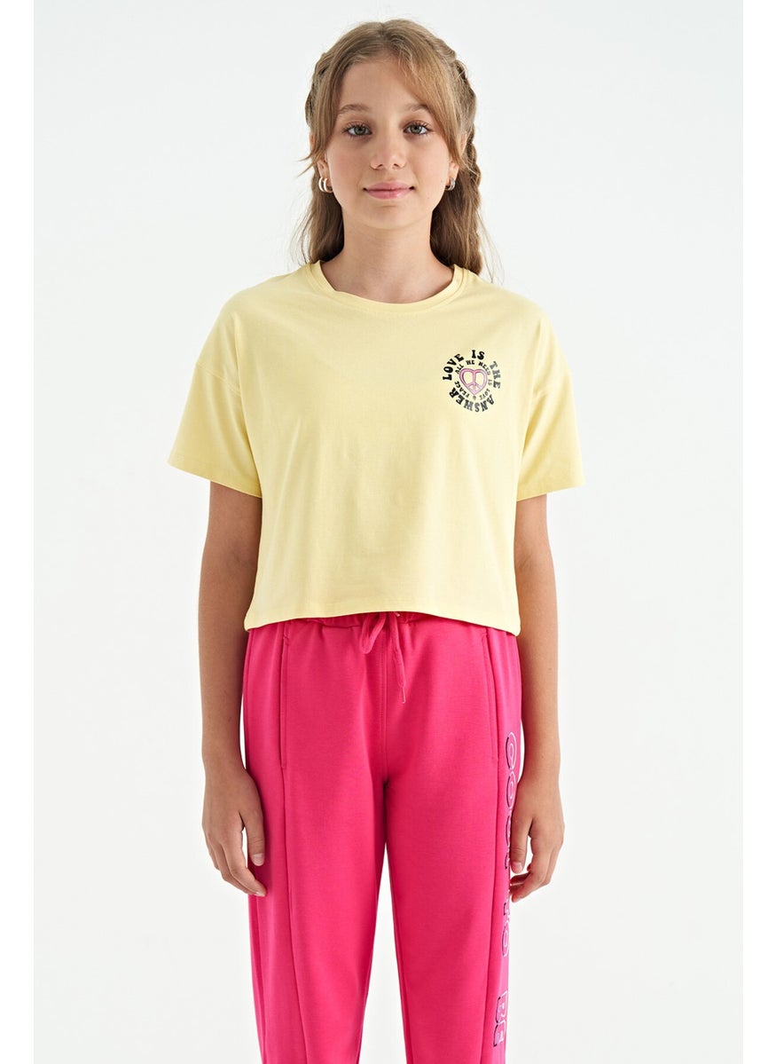 Tommy Life - Yellow Front Back Printed O Neck Low Shoulder Oversize Short Sleeve Girls T-Shirt - 75126 - Image 1