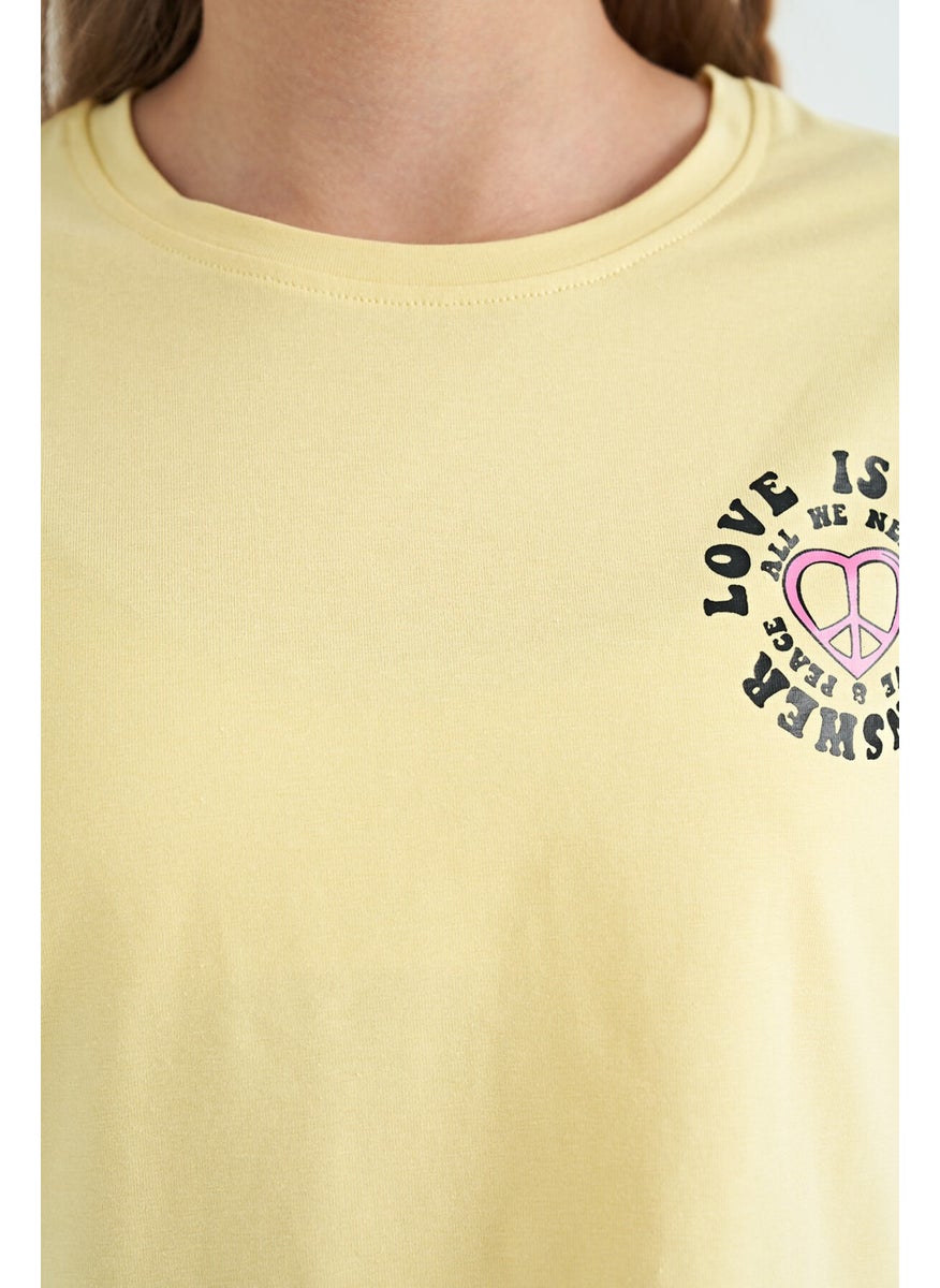 Tommy Life - Yellow Front Back Printed O Neck Low Shoulder Oversize Short Sleeve Girls T-Shirt - 75126 - Image 1