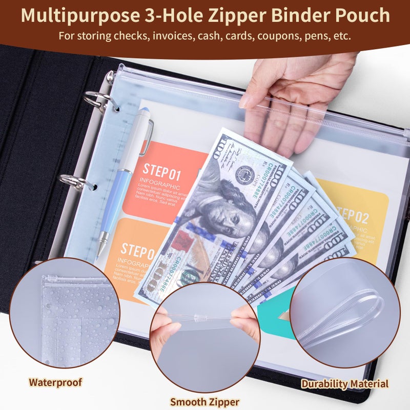 Antner 3 Ring Personal Check Binder for 3-on-a-Page End-Stub Deskbook & Personal 3 Holes or 9 Holes Small Size Checks, PU Leather Check Holder Checkbook Binder Cover with Zipper Pouch, Coffee - Image 5