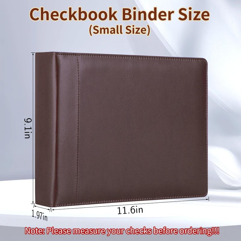 Antner 3 Ring Personal Check Binder for 3-on-a-Page End-Stub Deskbook & Personal 3 Holes or 9 Holes Small Size Checks, PU Leather Check Holder Checkbook Binder Cover with Zipper Pouch, Coffee - Image 2