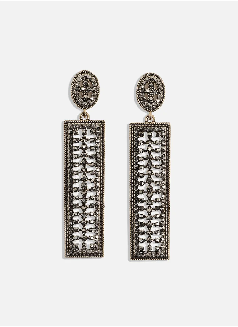SOHI Metallic Intricate Geometric Drop Earrings