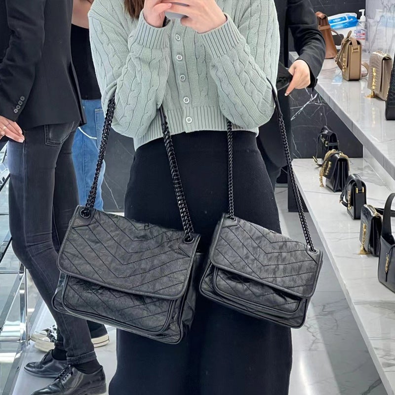 Underarm Bag For Women 2023 New Messenger Bag & Top-Grain Oil Wax Leather Hobo Bag Vintage Chain Bag Crossbody Versatile Genuine Leather - Image 2