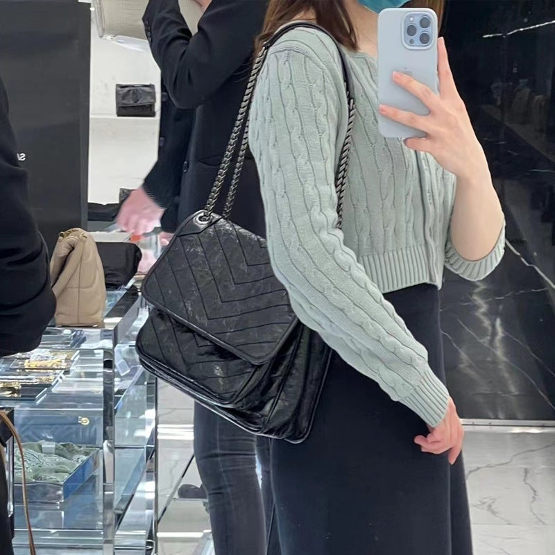 Underarm Bag For Women 2023 New Messenger Bag & Top-Grain Oil Wax Leather Hobo Bag Vintage Chain Bag Crossbody Versatile Genuine Leather - Image 3