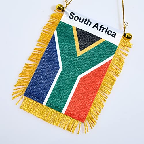 CANTENDO 2 Pack South Africa Window Hanging Flag,Mini South African people Car Flag with Pole Tassel Suction Cup Rearview Mirror Decoration(3x5 Inch) - Image 4