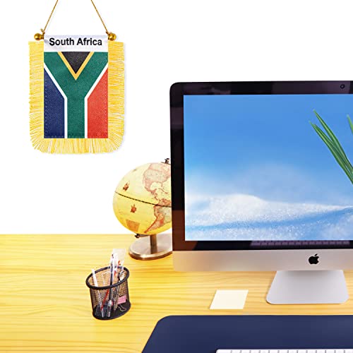 CANTENDO 2 Pack South Africa Window Hanging Flag,Mini South African people Car Flag with Pole Tassel Suction Cup Rearview Mirror Decoration(3x5 Inch) - Image 5