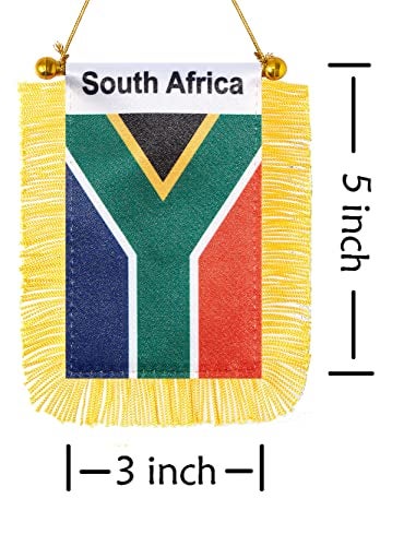 CANTENDO 2 Pack South Africa Window Hanging Flag,Mini South African people Car Flag with Pole Tassel Suction Cup Rearview Mirror Decoration(3x5 Inch) - Image 2