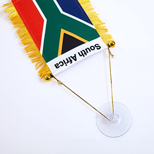 CANTENDO 2 Pack South Africa Window Hanging Flag,Mini South African people Car Flag with Pole Tassel Suction Cup Rearview Mirror Decoration(3x5 Inch) - Image 3