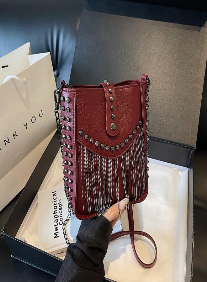 Naimo Womens Tassel Shoulder Bag Rivet Studded Crossbody Purse Fringe Handbag Trendy Y2K Purse - Image 2