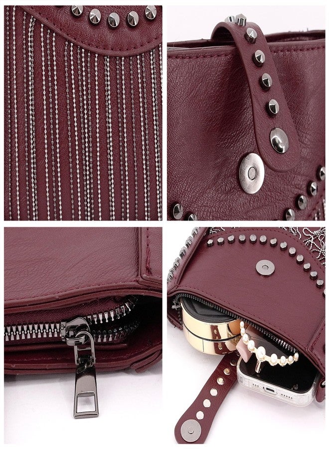Naimo Womens Tassel Shoulder Bag Rivet Studded Crossbody Purse Fringe Handbag Trendy Y2K Purse - Image 5
