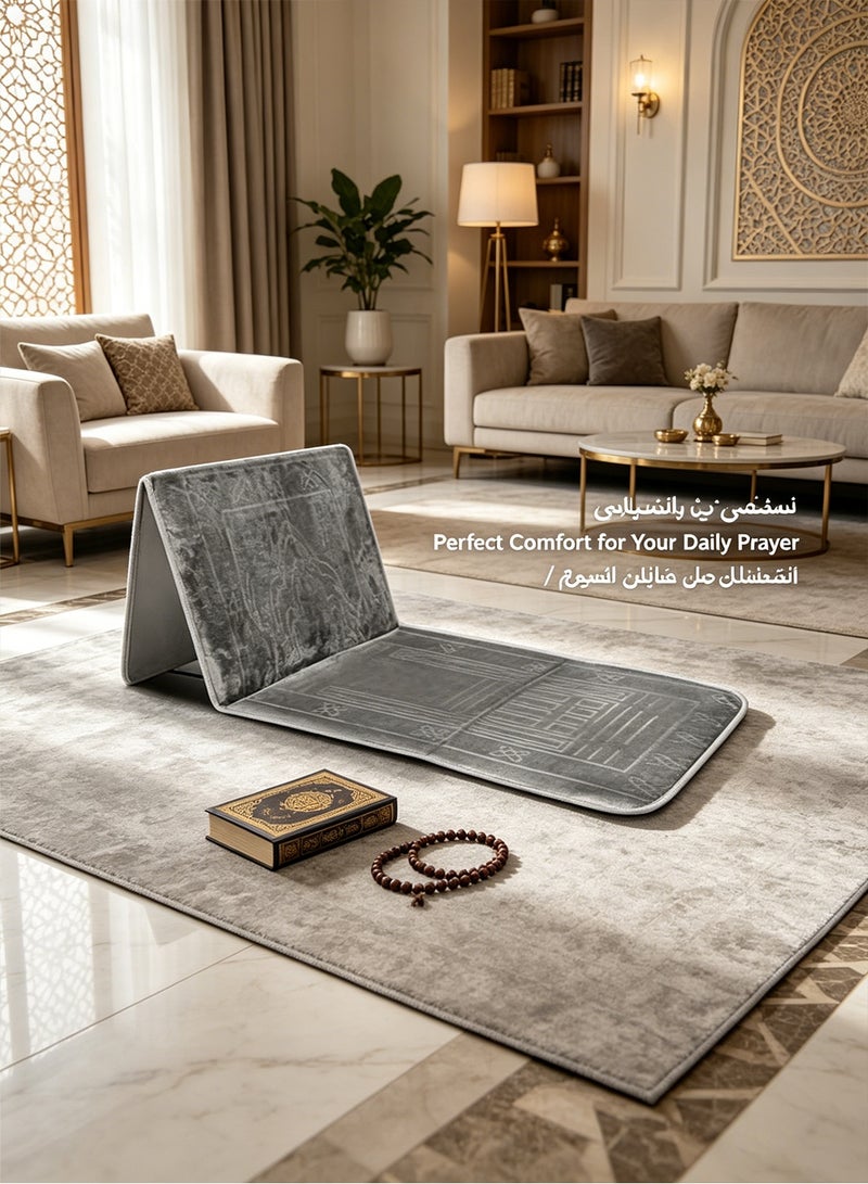 POWER Foldable Padded Muslim Prayer Rug Soft Comfortable Breathable Islamic Prayer Rug Mat Islam Praying Rug Prayer Knee Floor Carpet Mat Relaxation Rug floor Seat backrest for Home Travel Meditation Seat Comfortable Support Cushion Grey color - Image 2