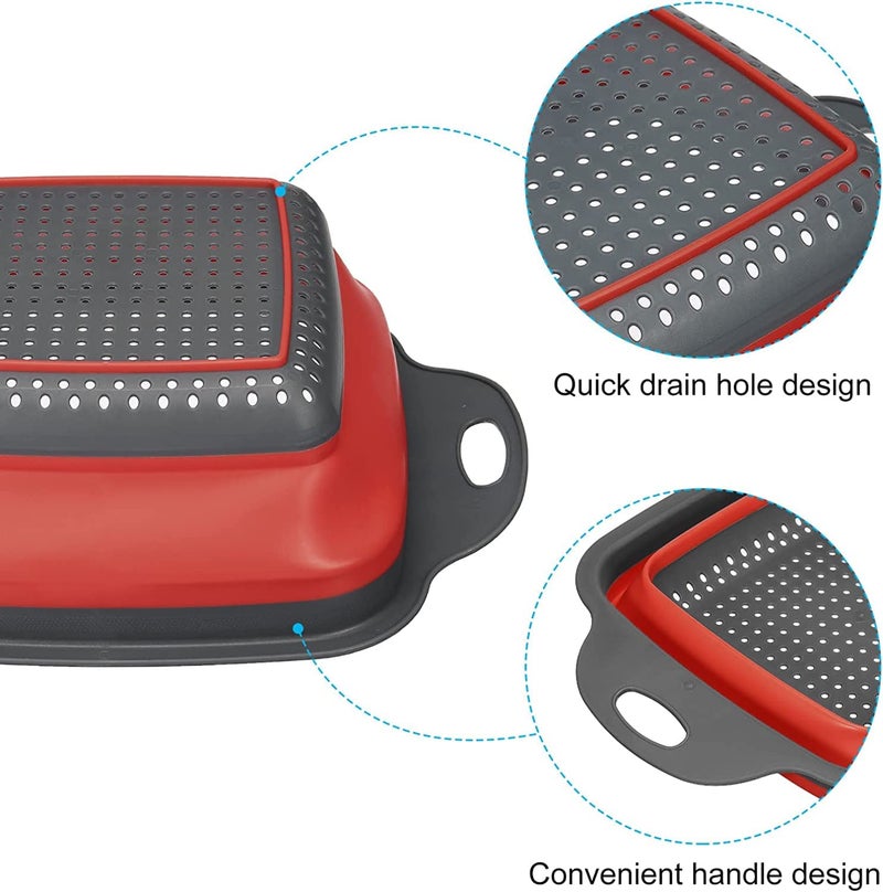 TASKHOUSE Collapsible Colander Set Silicone Colander Strainers 2 Pieces Vegetable Basin Pasta Vegetables and Fruits Kitchen Mesh Folding Strainer Red - Image 4