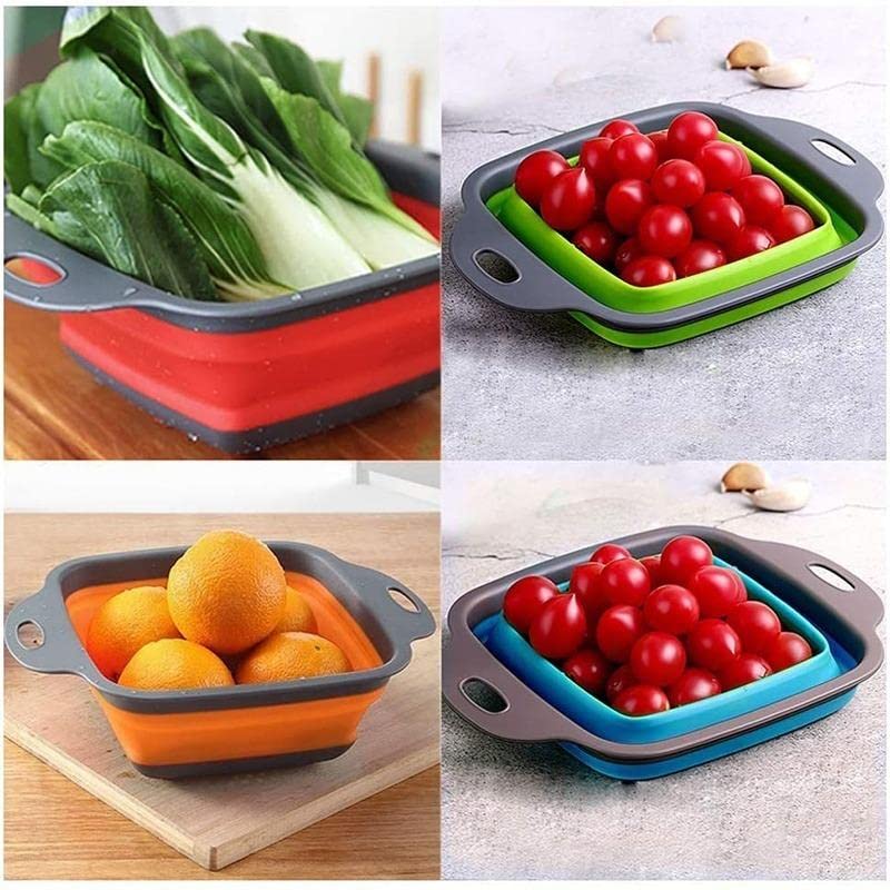 TASKHOUSE Collapsible Colander Set Silicone Colander Strainers 2 Pieces Vegetable Basin Pasta Vegetables and Fruits Kitchen Mesh Folding Strainer Red - Image 5
