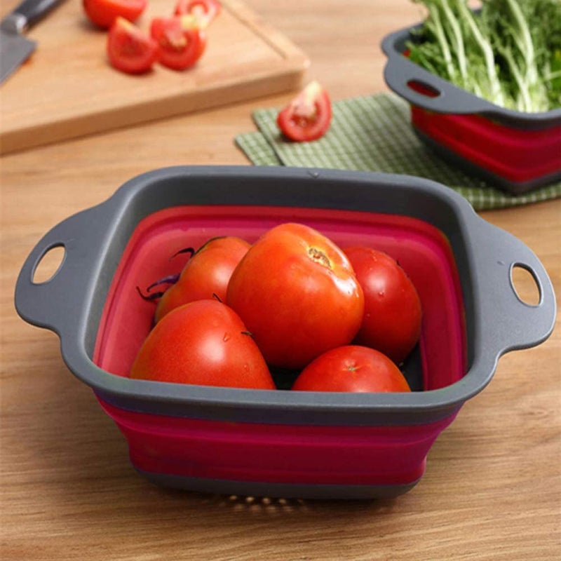 TASKHOUSE Collapsible Colander Set Silicone Colander Strainers 2 Pieces Vegetable Basin Pasta Vegetables and Fruits Kitchen Mesh Folding Strainer Red - Image 3