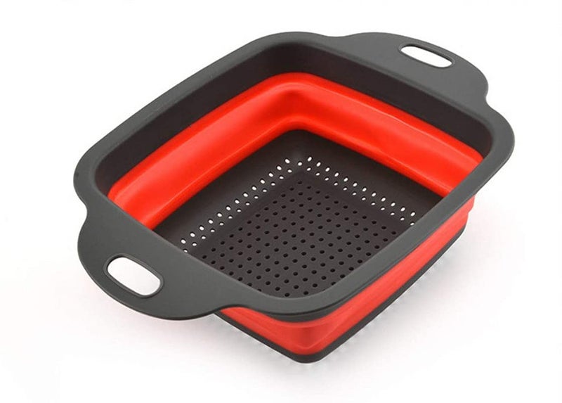 TASKHOUSE Collapsible Colander Set Silicone Colander Strainers 2 Pieces Vegetable Basin Pasta Vegetables and Fruits Kitchen Mesh Folding Strainer Red - Image 2