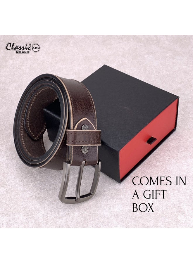Classic Milano Genuine Leather Belt for Men - Semi-Casual & Party Wear Belt for Jeans, Casual Outfits, and Gifts - Black, Brown & Tan Men’s Belt - Image 4