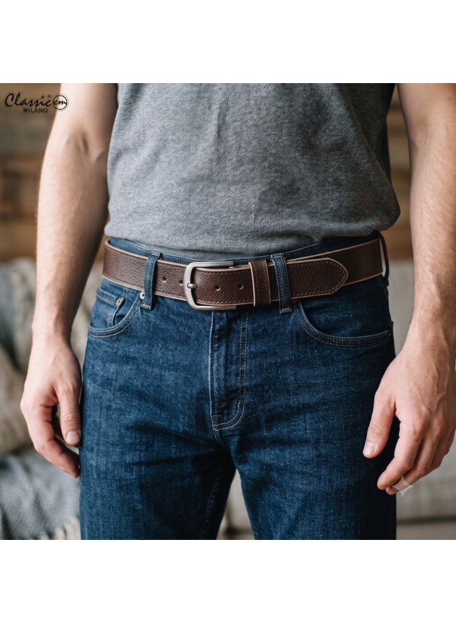 Classic Milano Genuine Leather Belt for Men - Semi-Casual & Party Wear Belt for Jeans, Casual Outfits, and Gifts - Black, Brown & Tan Men’s Belt - Image 2