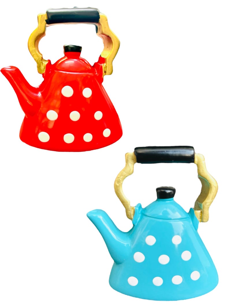 WARMINGO DE 2 Pc Kettle Miniature Fridge Magnet | Home Decor Item | Kitchen Decor Item | Imported Fridge Magnets (Red & Green), 2 Piece - Image 1