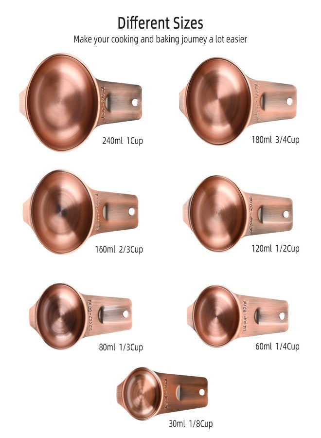 Kalsreui Copper Measuring Cups and Spoons Set 17, Stainless Steel Measuring Cups and Spoons for Dry & Liquid, Metal 7 Measure Cup and 9 Measure Spoon with 1 Leveler for Kitchen & Baking - Image 4