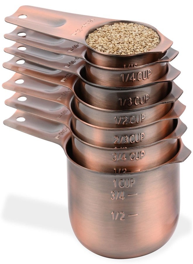 Kalsreui Copper Measuring Cups and Spoons Set 17, Stainless Steel Measuring Cups and Spoons for Dry & Liquid, Metal 7 Measure Cup and 9 Measure Spoon with 1 Leveler for Kitchen & Baking - Image 2