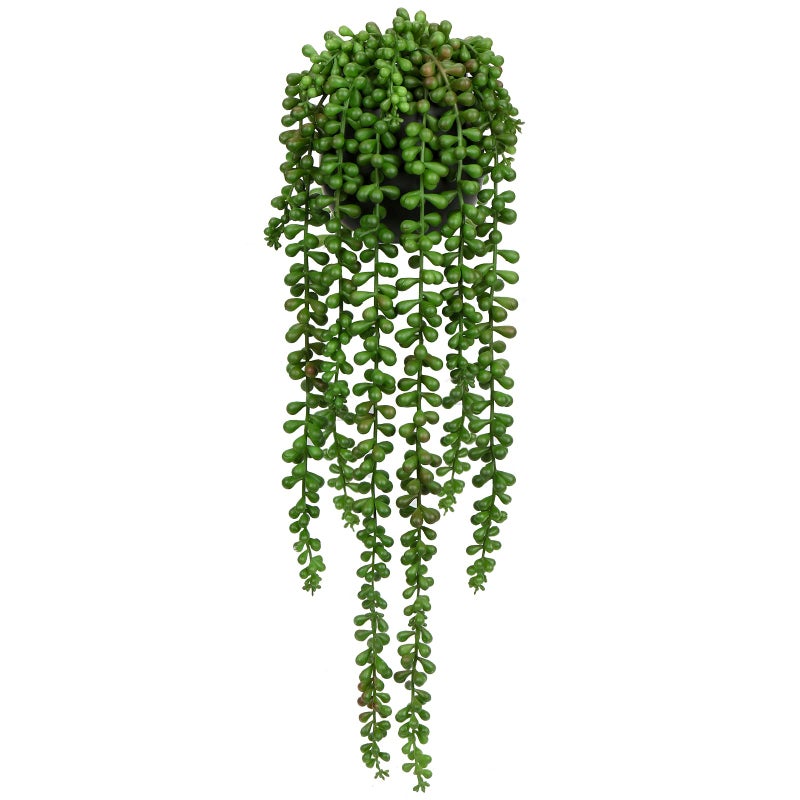 GnFlus 21 Fake Hanging Plants Large Artificial String of Pearls Plant with Black Ceramic Pot Wall Faux Hanging Plants Artificial Decor Home Bedroom Shower Wall Table Shelf