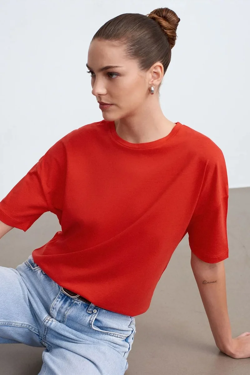 Dilvin Red DILVIN Women's Cotton Crew Neck T-Shirt for Women | Best Price UAE