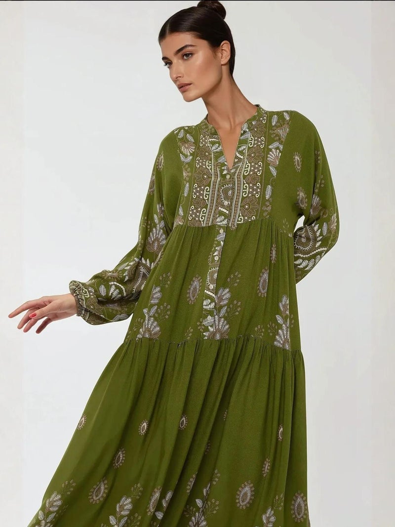 HICCUP Printed Long Sleeve Viscose Maxi Dress - Image 2