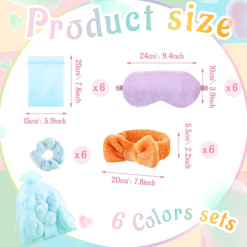 Fanfanwin 36 Pcs Sleepover Party Supplies for Girl Spa Slumber Birthday Favors Throw Blanket Pillow Eye Mask Headband Scrunchies Solid ColorMacron Color - Image 5