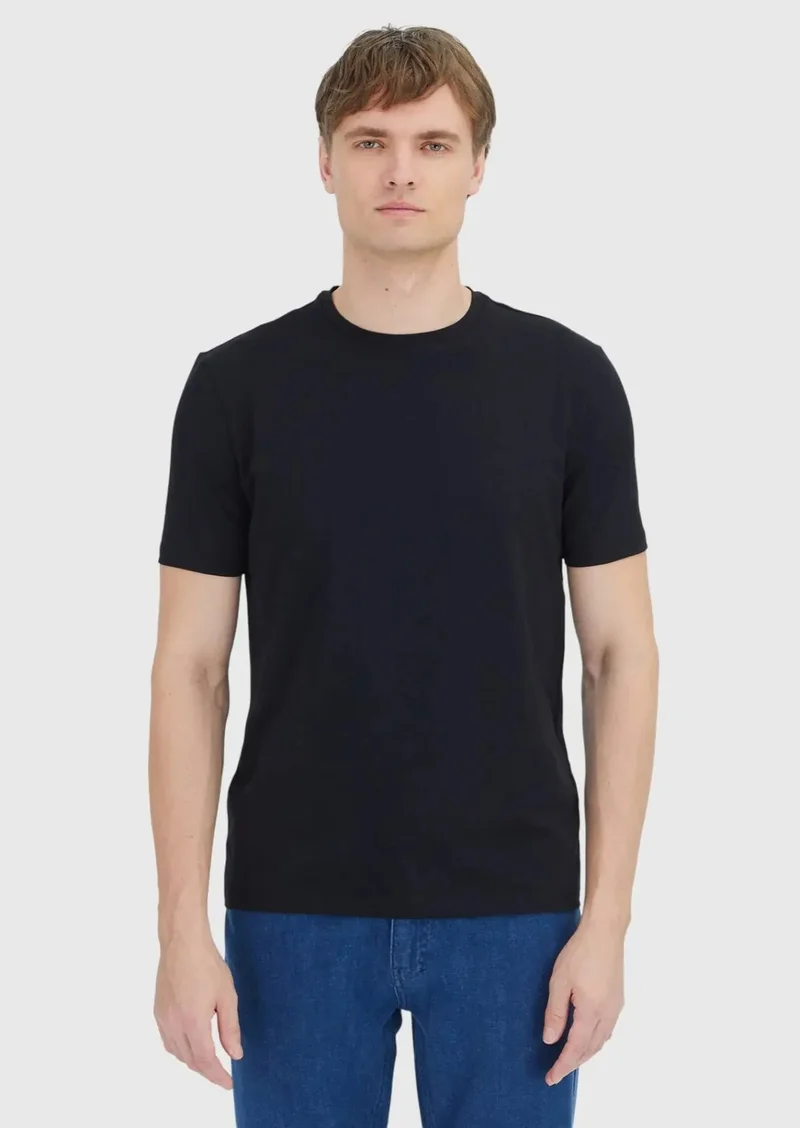 RAMSEY Black Plain Crew Neck Cotton Blended T-Shirt