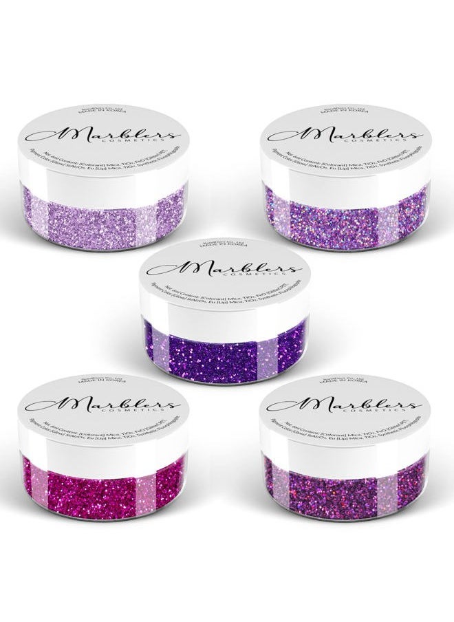 MARBLERS Cosmetic Grade Fine Glitter 5-Pack [Purple Mood] 0.90oz (25g) | Non-Toxic | Vegan | Cruelty-Free | Eyeshadow, Nail Polish, Nail Art | Festival, Rave & Party Makeup | Body & Face  - Image 1