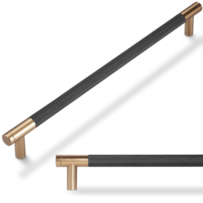 POVEFONK 6 Pack 10 inch254mm Black and Champagne Copper Kitchen Cabinet Handles Knurled Cabinet Pulls Black Drawer Pulls - Image 2