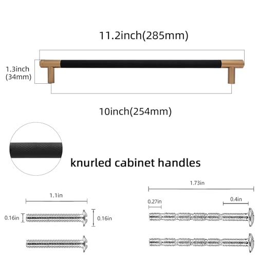 POVEFONK 6 Pack 10 inch254mm Black and Champagne Copper Kitchen Cabinet Handles Knurled Cabinet Pulls Black Drawer Pulls - Image 3