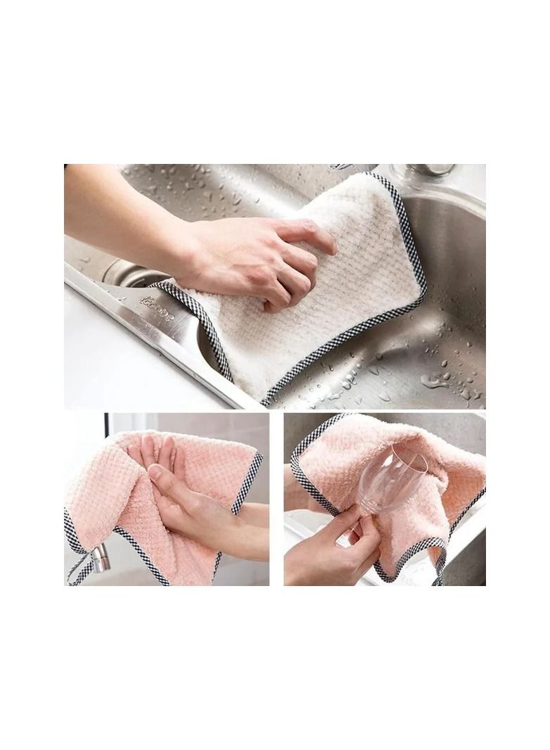10-Pieces Kitchen Coral Velvet Dish Towel Rag,Non-stick Oil Dish Cloth Double-sided Absorbent Thickening Scouring Pad,Randomly Colours  - Image 5