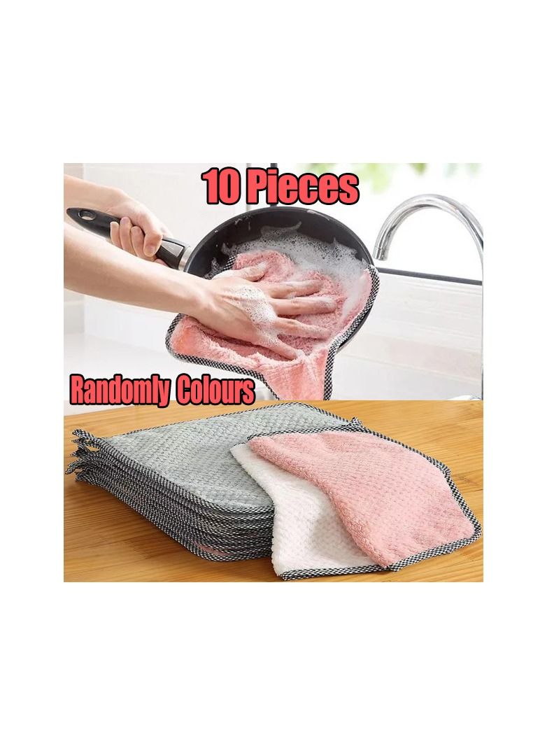 10-Pieces Kitchen Coral Velvet Dish Towel Rag,Non-stick Oil Dish Cloth Double-sided Absorbent Thickening Scouring Pad,Randomly Colours  - Image 2
