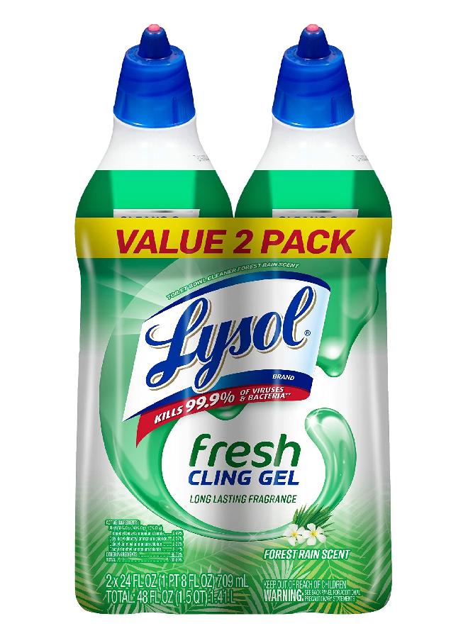 Lysol Toilet Bowl Cleaner Gel, For Cleaning and Disinfecting, Stain Removal, Forest Rain Scent, 24oz (Pack of 2) - Image 2