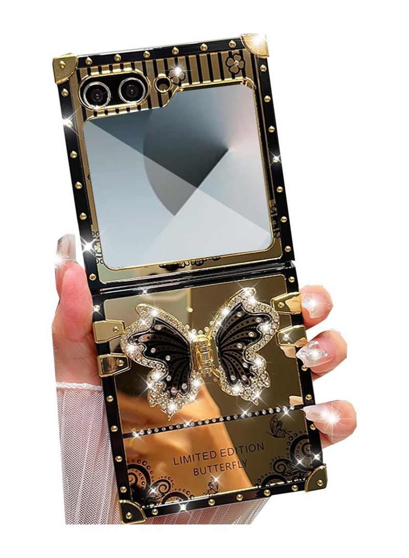 general For Samsung Galaxy Z Flip 6 5G Phone Case Protective Cover, Cute Deluxe Gold Glitter Rhinestone Butterfly Stand Shockproof Case - Image 1