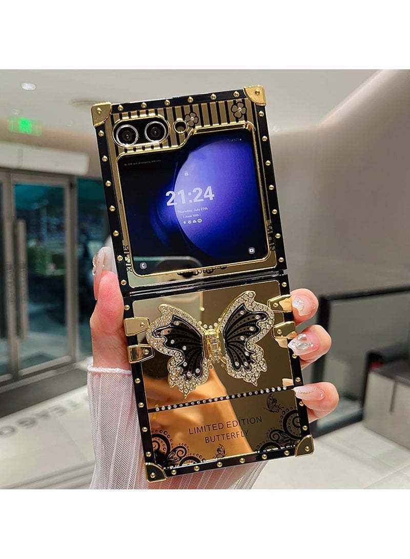 general For Samsung Galaxy Z Flip 6 5G Phone Case Protective Cover, Cute Deluxe Gold Glitter Rhinestone Butterfly Stand Shockproof Case - Image 5