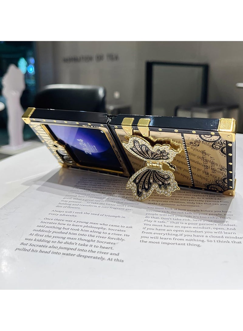 general For Samsung Galaxy Z Flip 6 5G Phone Case Protective Cover, Cute Deluxe Gold Glitter Rhinestone Butterfly Stand Shockproof Case - Image 2