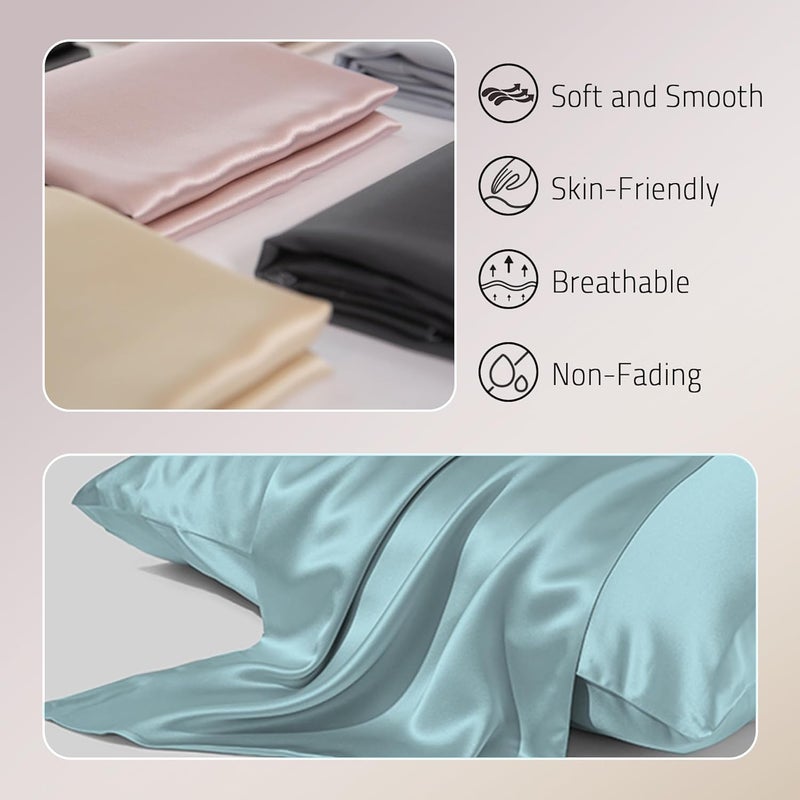 Gabire Mulberry Silk Pillow Cases Set of 2, Both Sides Real Silk Pillow Cover for Hair and Skin Cool Pillowcase Organic Silk Pillowcase 2 Pack with Hidden Zipper, Haze Blue, Queen (20"×30") - Image 2