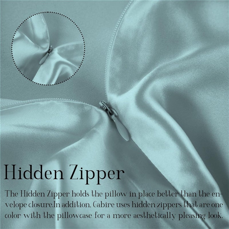 Gabire Mulberry Silk Pillow Cases Set of 2, Both Sides Real Silk Pillow Cover for Hair and Skin Cool Pillowcase Organic Silk Pillowcase 2 Pack with Hidden Zipper, Haze Blue, Queen (20"×30") - Image 4