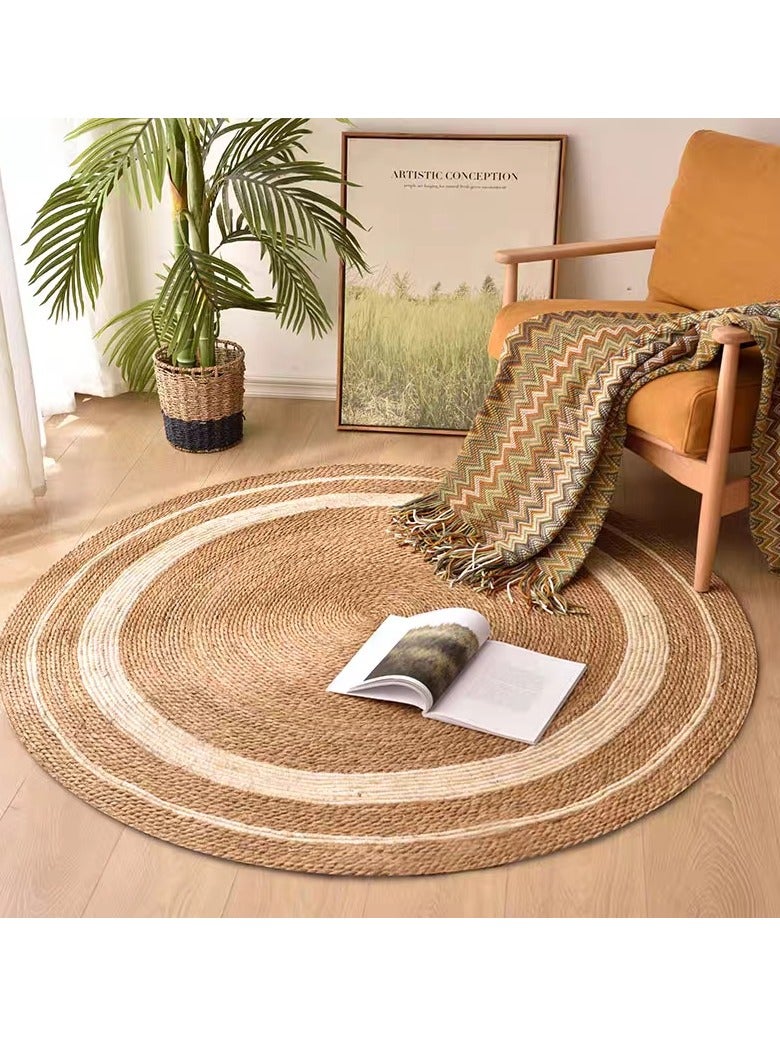 𝐅𝐅𝐃 Handwoven Natural Jute Round Rug – Eco-Friendly Boho Area Rug with White Border, Durable & Stylish Woven Carpet for Living Room, Bedroom, Entryway & Farmhouse Décor  - Image 3