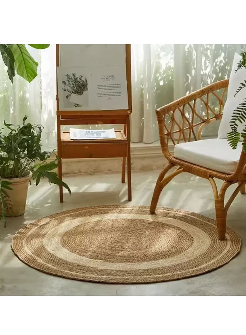 𝐅𝐅𝐃 Handwoven Natural Jute Round Rug – Eco-Friendly Boho Area Rug with White Border, Durable & Stylish Woven Carpet for Living Room, Bedroom, Entryway & Farmhouse Décor  - Image 5