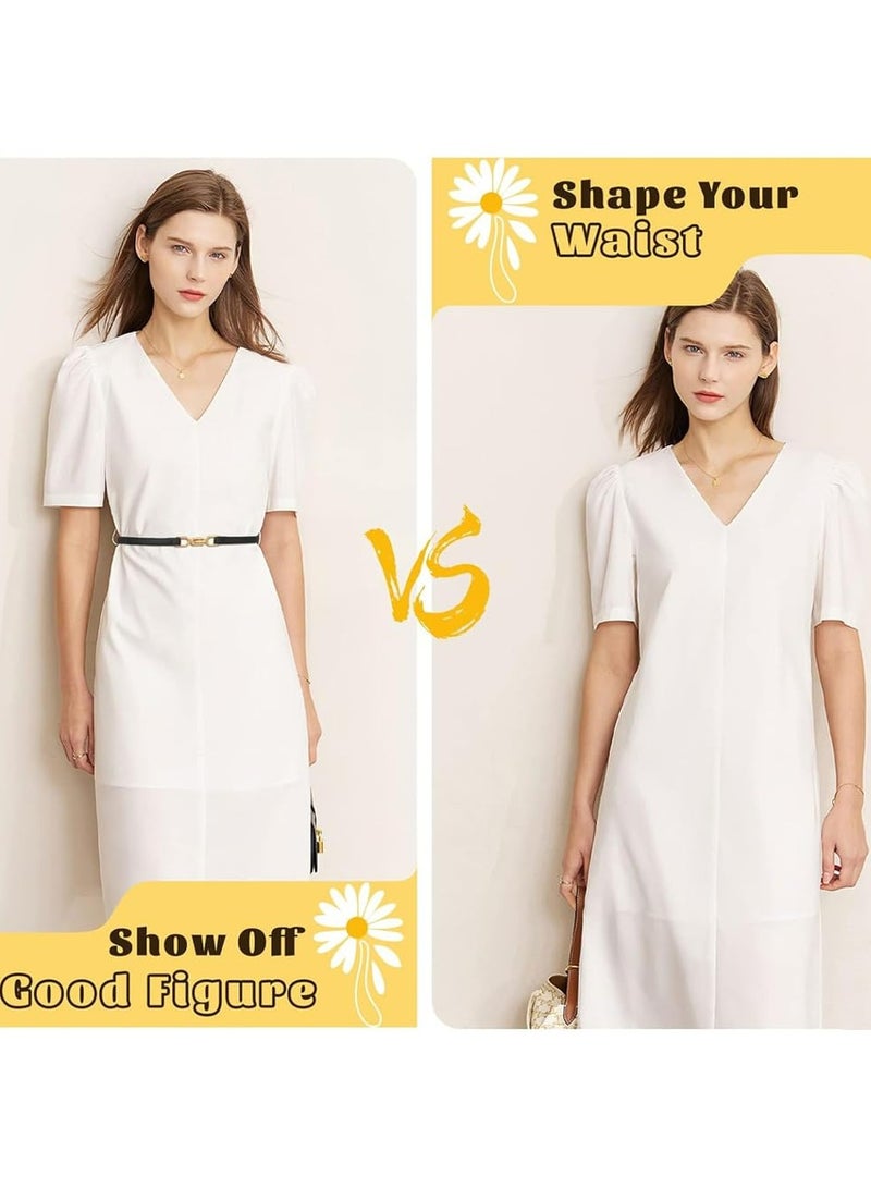 CMGTYYD. 2 قطعة أحزمة جلدية نسائية نحيفة من الجلد، أحزمة خصر رفيعة كلاسيكية للسيدات قابلة للتعديل بإبزيم ذهبي للفساتين أحزمة عصرية متعددة الاستخدامات أحزمة زينة أنيقة للنساء-أسود + بني - Image 4