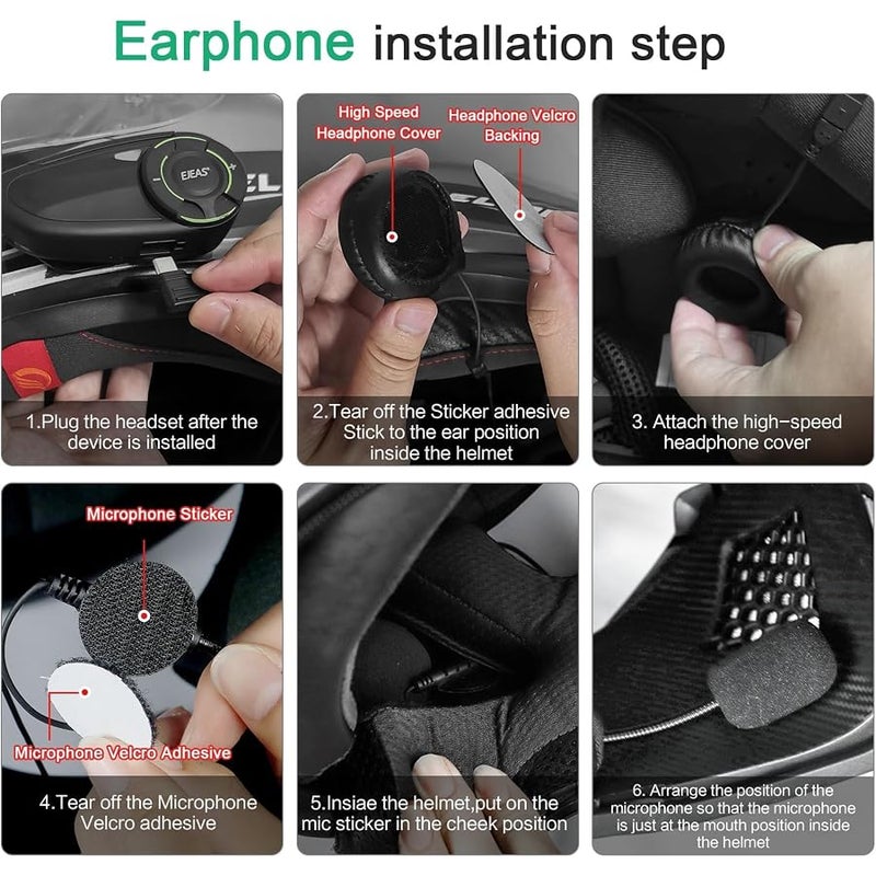 EJEAS Helmet Bluetooth Headset Headphone Accessory with Comfortable Earmuffs and Hard/Soft Microphone, Suitable for Q8 Mesh Group Intercom (Type-C) - Image 4