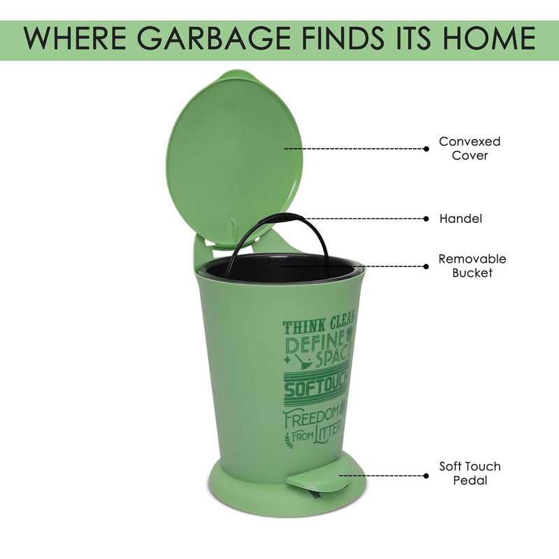 JAYPEE BITS BIN Pedal Bin with Plastic Bucket And Lid | Garbage Bin Trash Can Pedal Waste Bin |Round Shape Dustbin For Home, Kitchen, Bathroom, Office, 4 Litre, Green - Image 4
